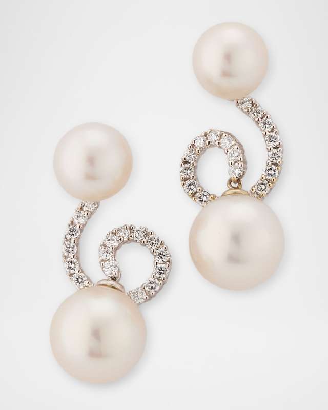 18K White Gold 10.5-13.5mm South Sea Pearl Earrings with Diamonds
